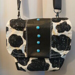 New Cow print Southwestern Cowgirl Shoulder Purse Black Cream Sling Crossbody
